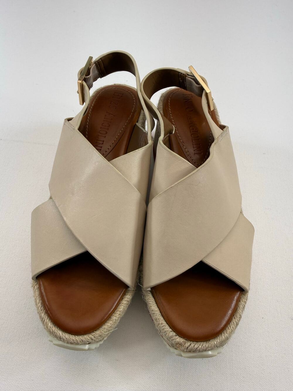 Enzo Angiolini Espadrille Platform Wedge Sandals Off White Size 6 Resort Beach